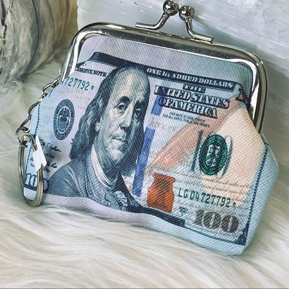 - Accessories - MONEY PATTERN WALLET Ben Franklin COIN PURSE keyring IN THE MONEY pouch CHANGE
